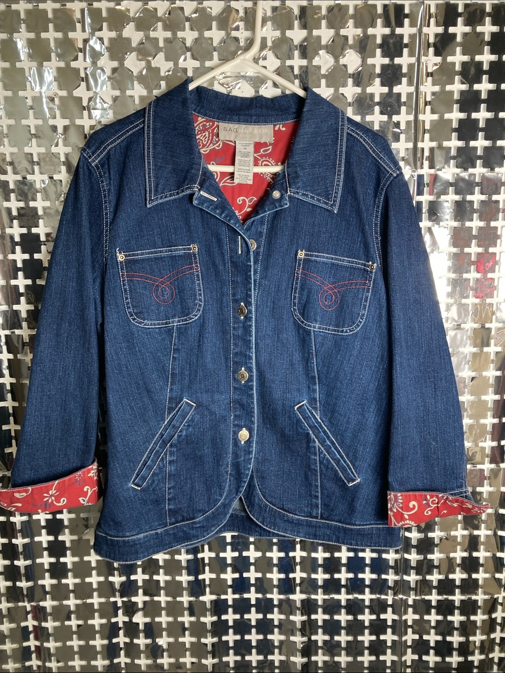 Sag Harbor Dark Blue Denim Jacket with Red Bandana Accents